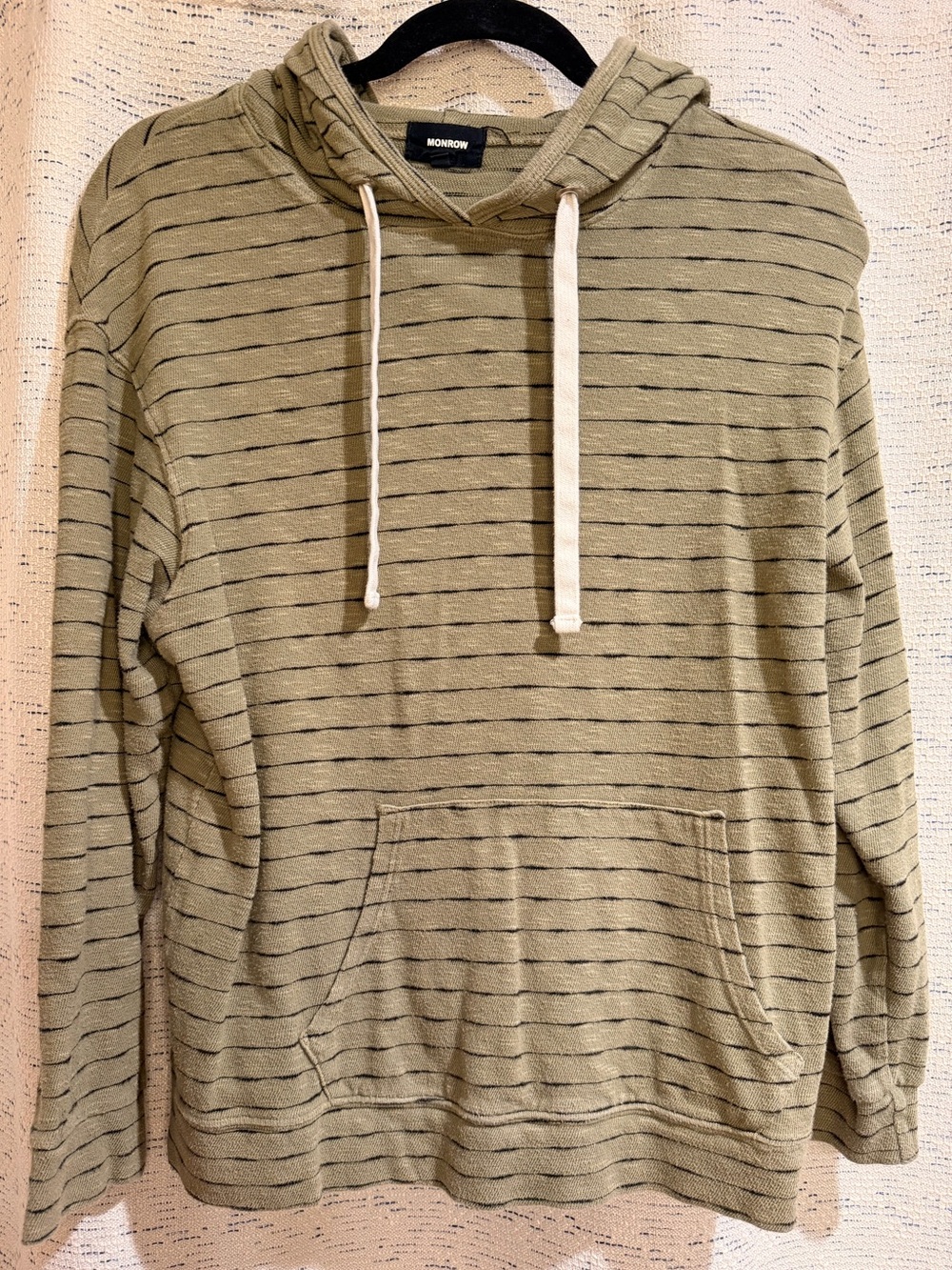 Monrow Olive Green Striped Hooded Sweatshirt